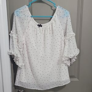 1. State White and Black Ruffled Flutter Sleeve Blouse